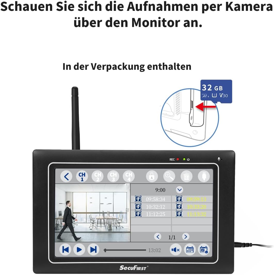 SecuFirst Überwachungskamera Aussen Kit mit Innen Monitor,7
