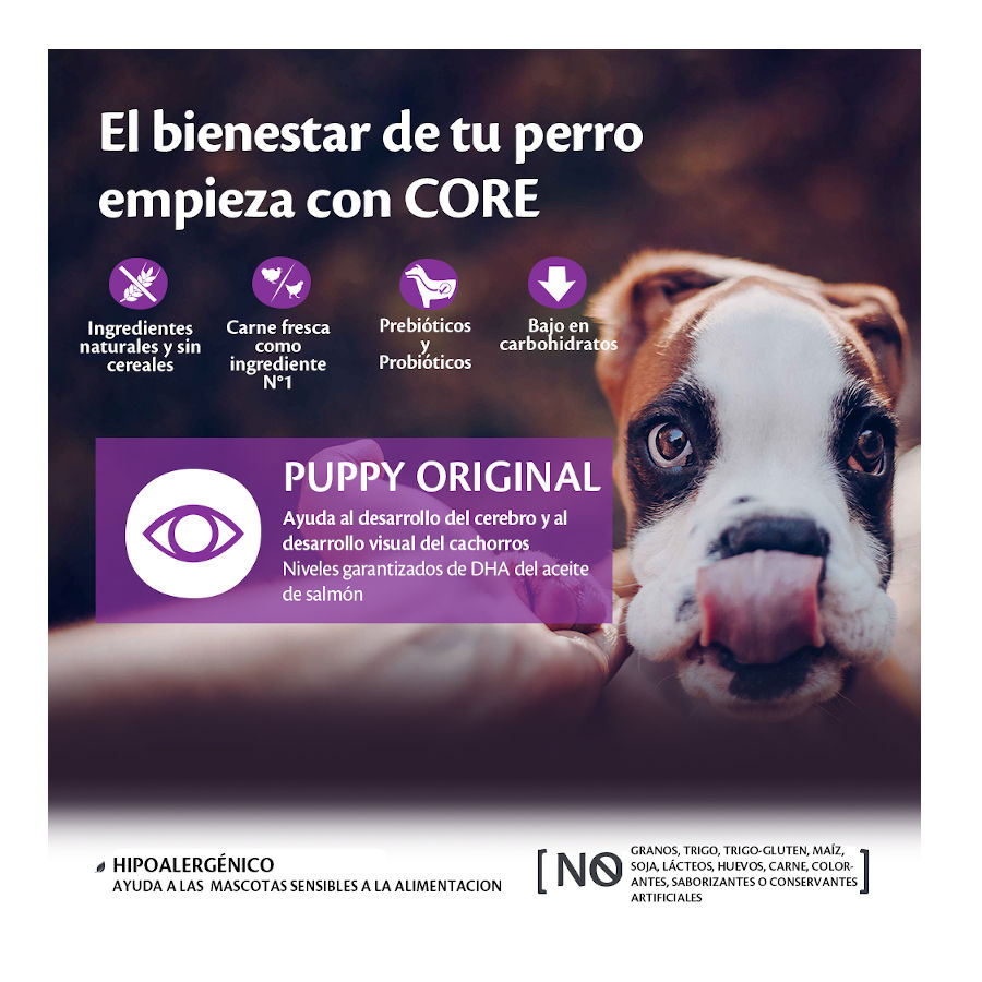 Ração para cães Wellness Core Puppy de porte pequeno/médio, 1,5 kg, sabor frango e peru.