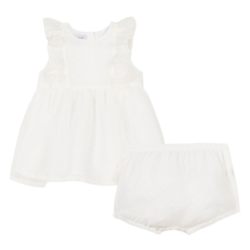 Ensemble robe blanche plumetis jaune bébé fille Absorba Aucune nuance