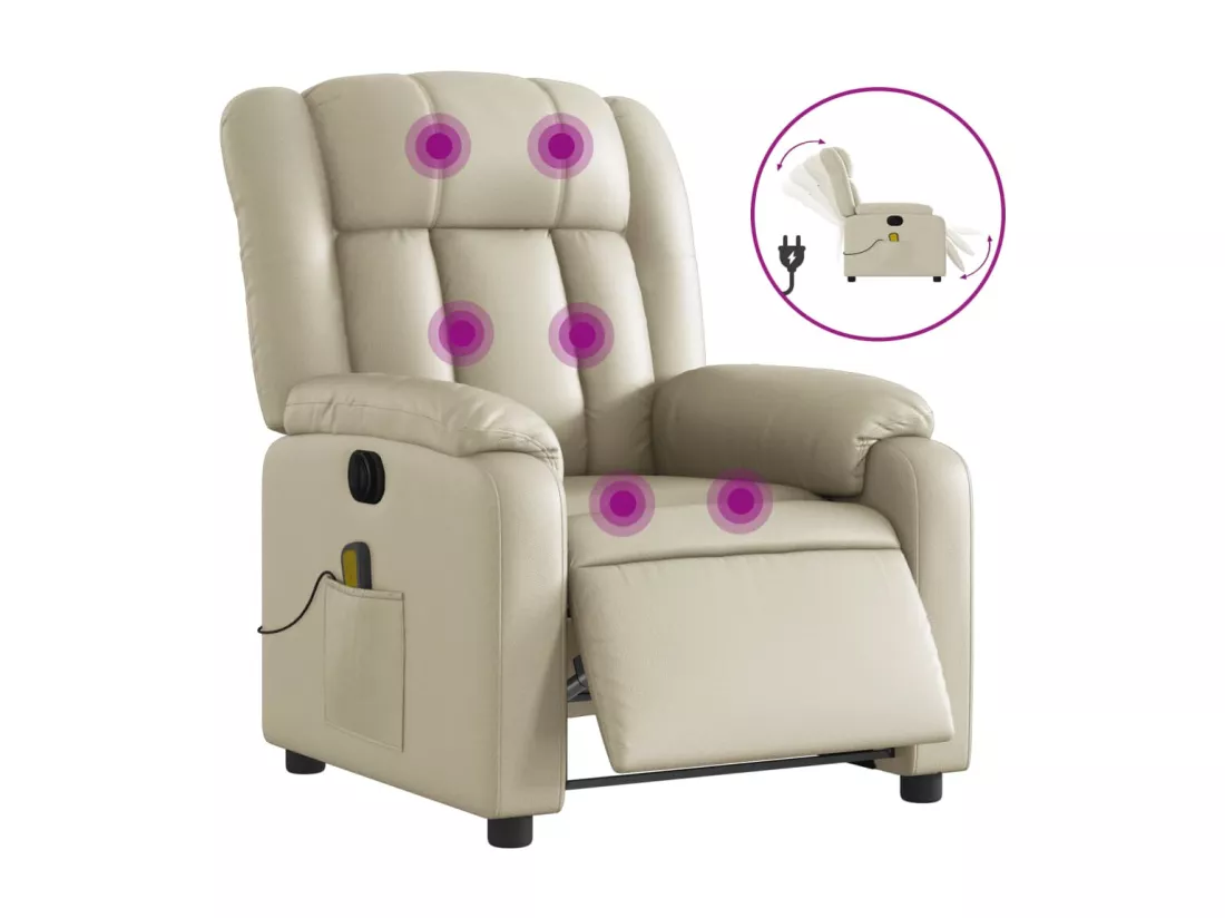 Fauteuil de massage inclinable électrique crème similicuir