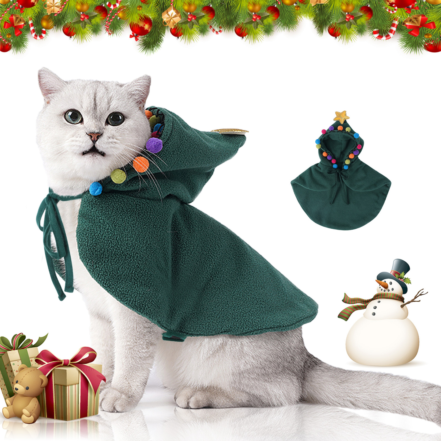 Fantasia de Natal para Gatos Nobleza, Roupa de Natal para Cães de Pequeno Porte, Roupa Ajustável de Árvore de Natal para Filhotes, Gatinhos, Gatos de Pequeno Porte e Cães de Estimação, Única, Adorável e Quentinha