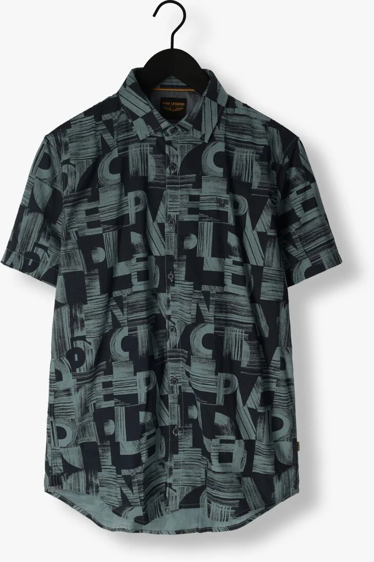 PME LEGEND groene pme legend casual overhemd short sleeve shirt print on ctn slub