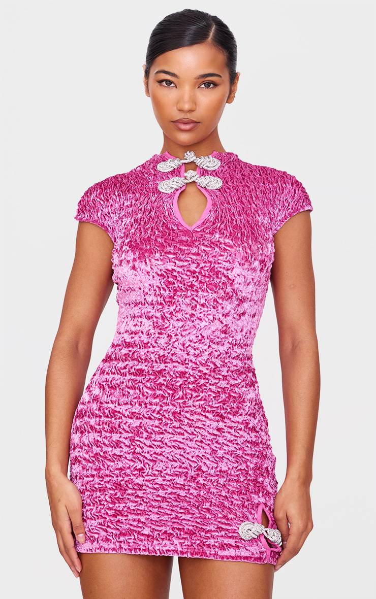 Rose Robe Courte En Satin Texturé Avec Nœud Détaillé