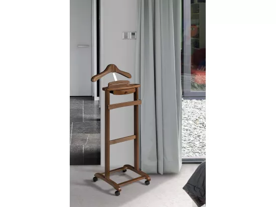 Valet de nuit à roulettes - H110cm x L47cm x P35cm - hêtre massif noyer - Rennes