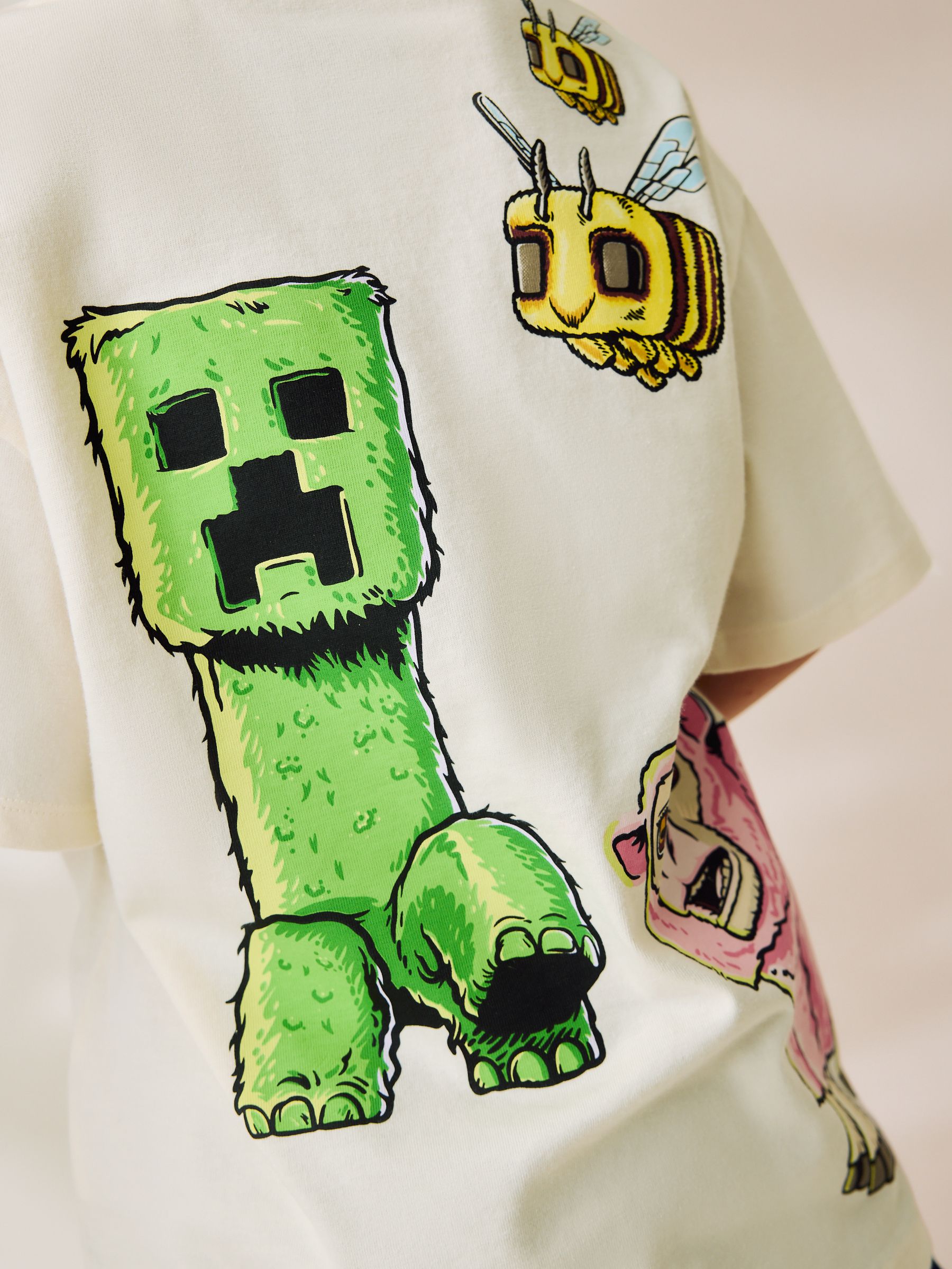 Crème - Oversized T-shirt met grafische print (3-16jr)