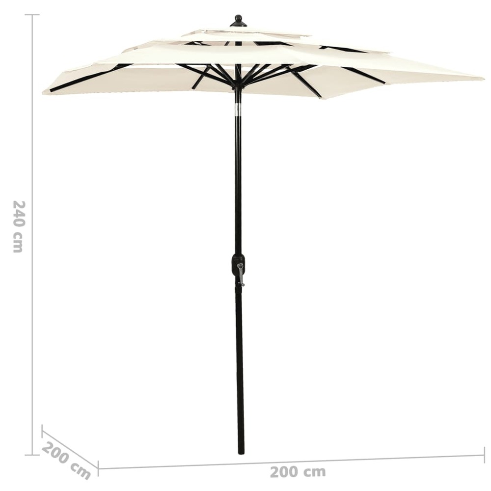 Parasol à 3 niveaux avec mât en aluminium 2 x 2 m sable