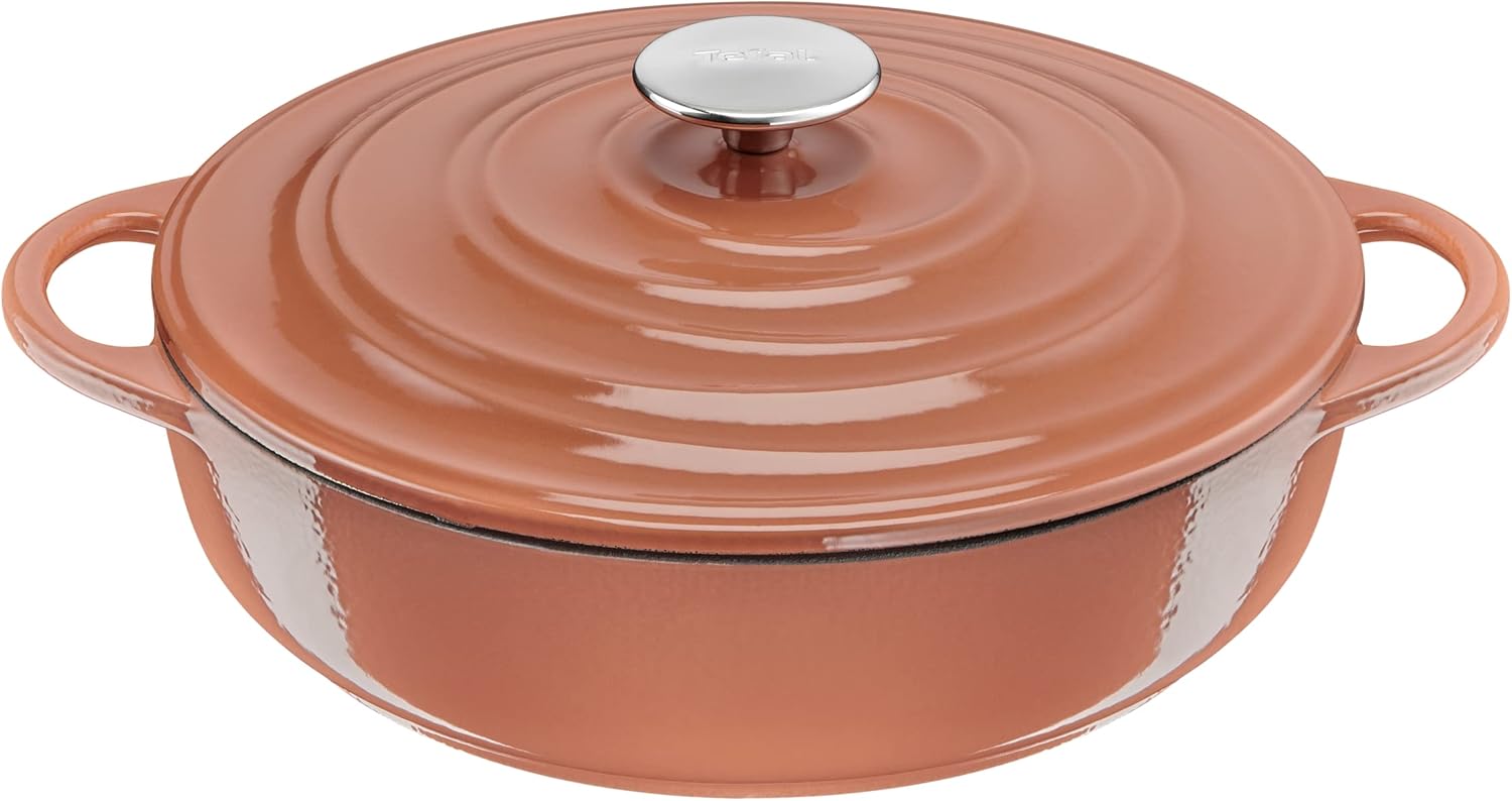 Tefal LOV Servierpfanne 28 cm, wiedergewonnenes Gusseisen, optimale Wärmespeicherung, für alle Herdarten, induktionsgeeignet, backofengeeignet bis 250°C, spülmaschinengeeignet, terracotta, E26072