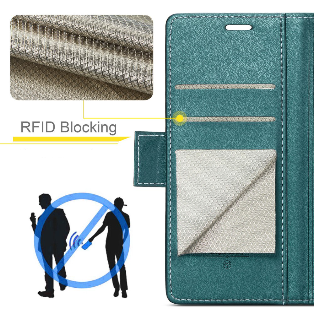 Samsung Galaxy A55 Leder Tasche Flip Wallet Etui mit Kartenfächern Litchi Look (RFID Schutz) - Grün