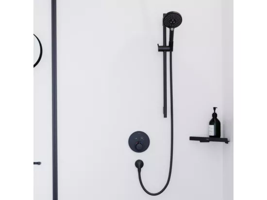 Pommeau de douche HANSGROHE Raindance Select S EcoSmart 120 3 jets noir mat + flexible de douche 1,60 m HANSGROHE Isiflex noir mat