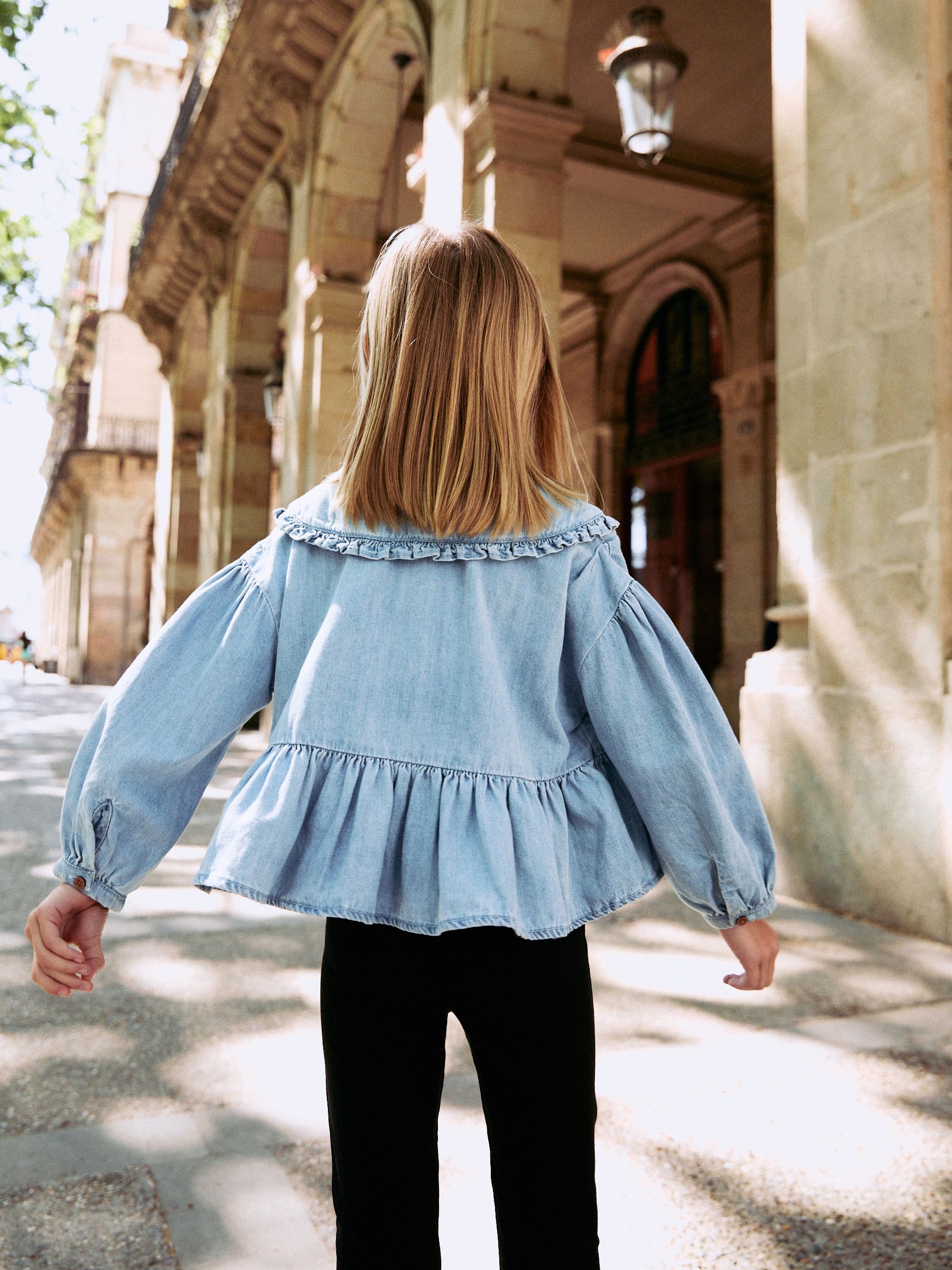 Blauwe denim - Blouse met lange mouwen en kraag (3-16jr)