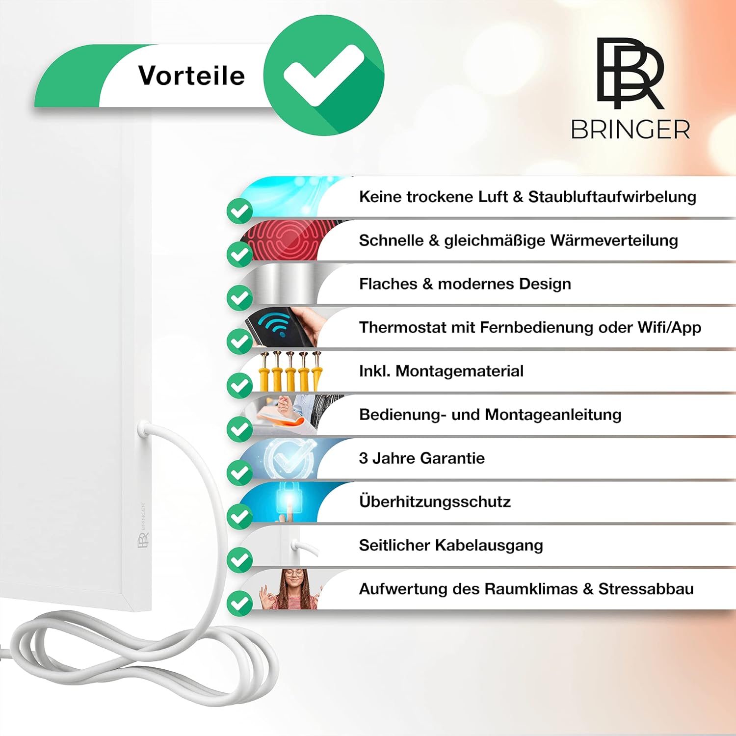 BR Bringer Bild Infrarotheizung mit Rahmen 800 Watt - Bildheizung mit UV Druck - 60x100x1,8cm - Mallorca, Spanien