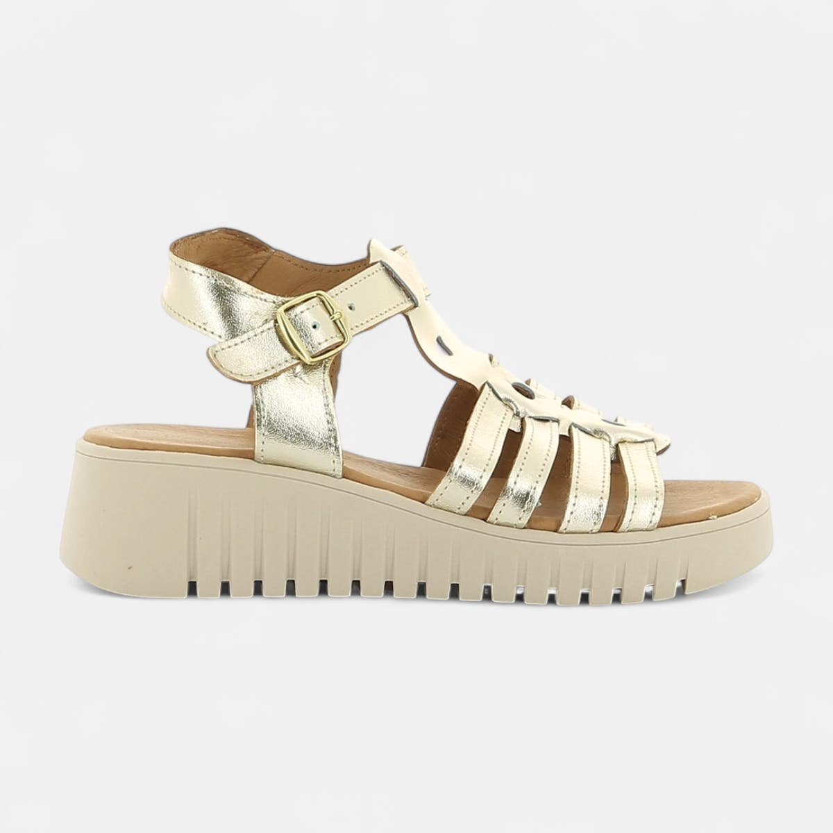 Sandales à talon compensé Femme en cuir or