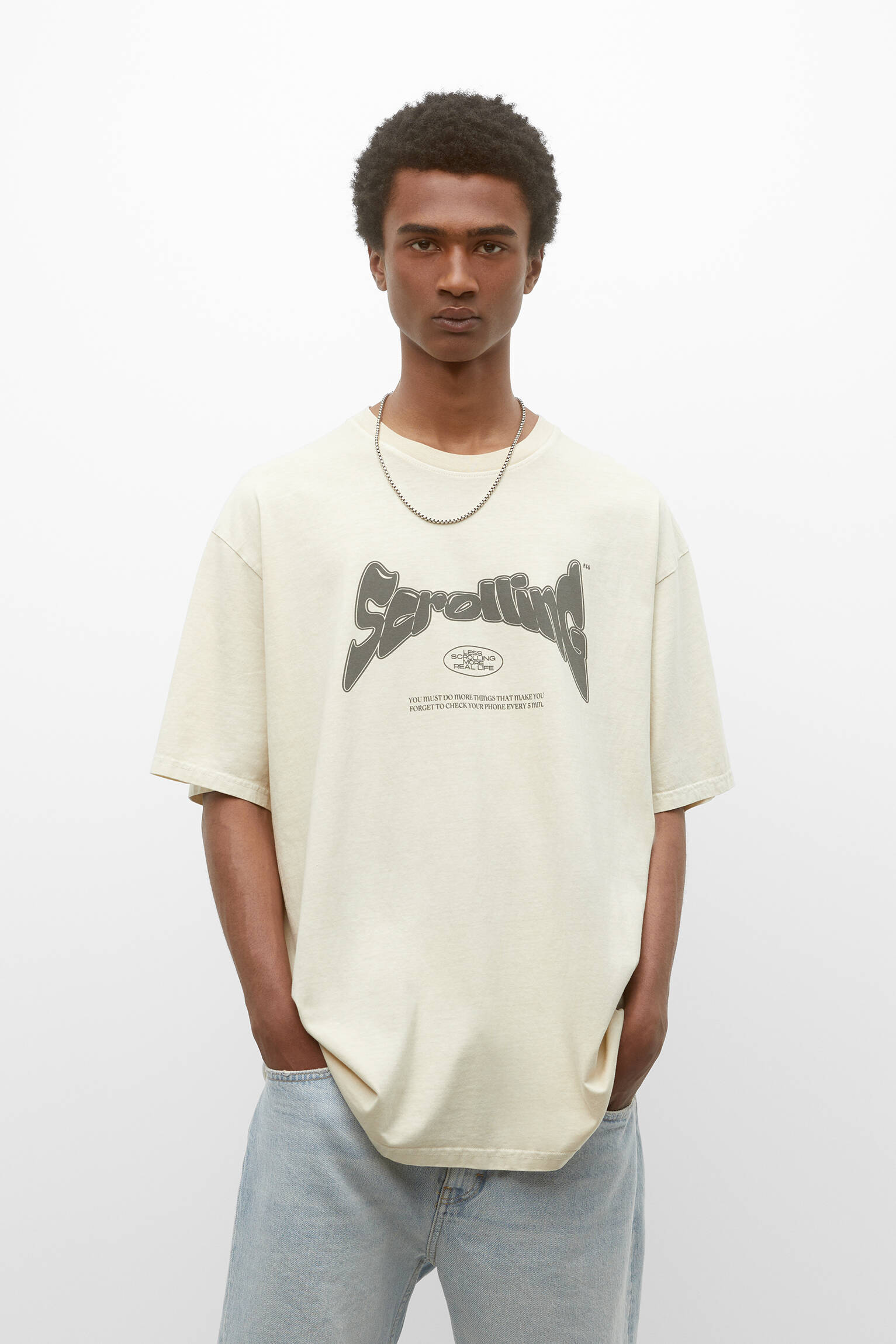 Camiseta de manga curta com estampa de texto STWD - Areia