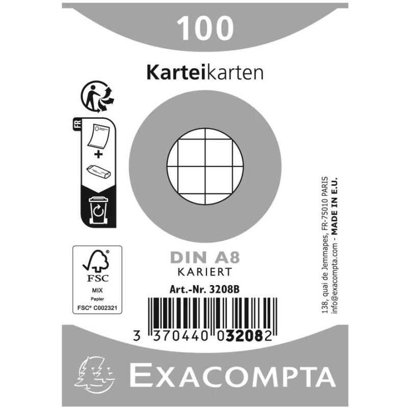 Paquet 100 fiches sous film - bristol quadrillé 5x5 non perforé 55x74mm - Blanc