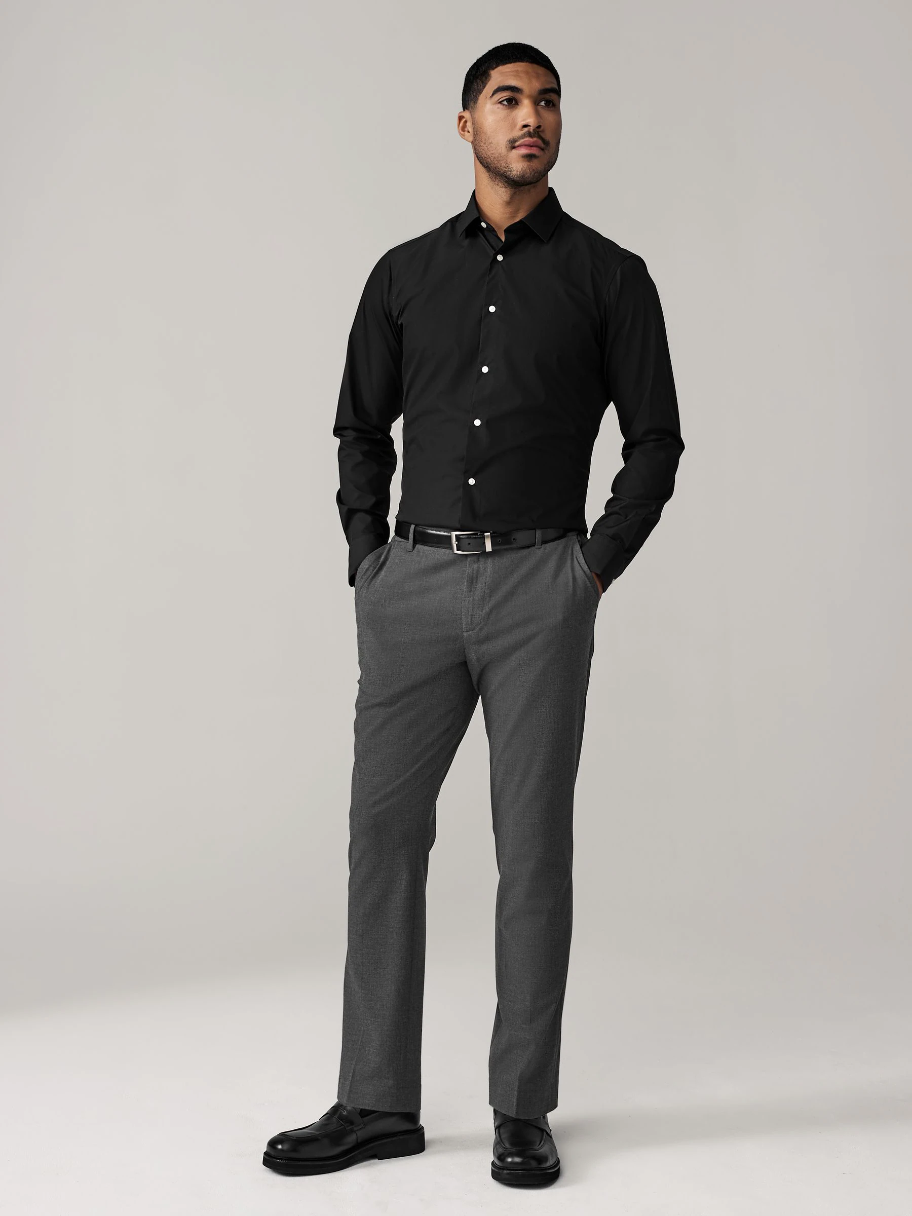 Antraciet - Slim Fit - Elasticated Waist Motionflex Stretch Smart Trousers