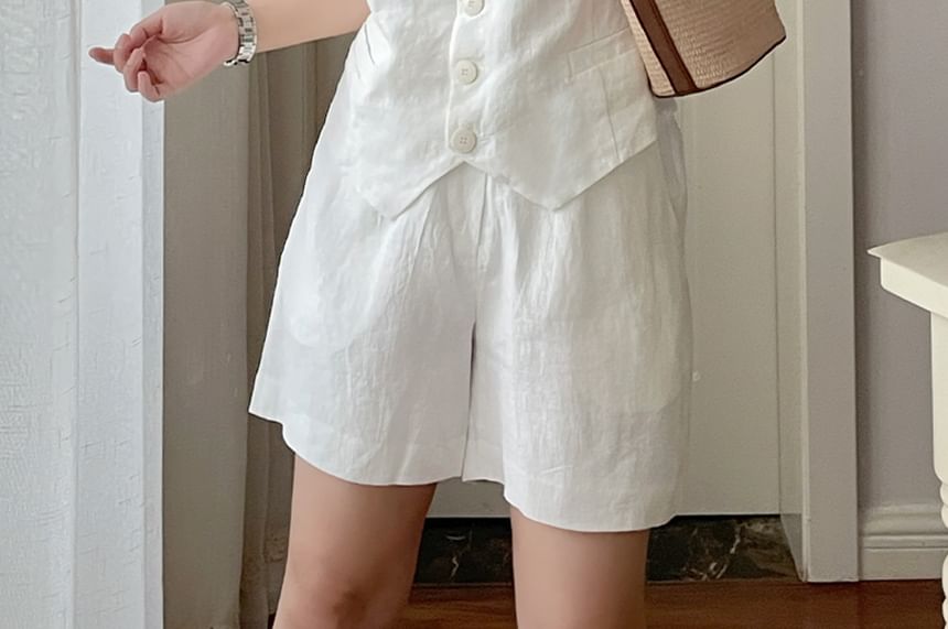 ZIMO - V-hals effen knoopvest / hoge taille shorts