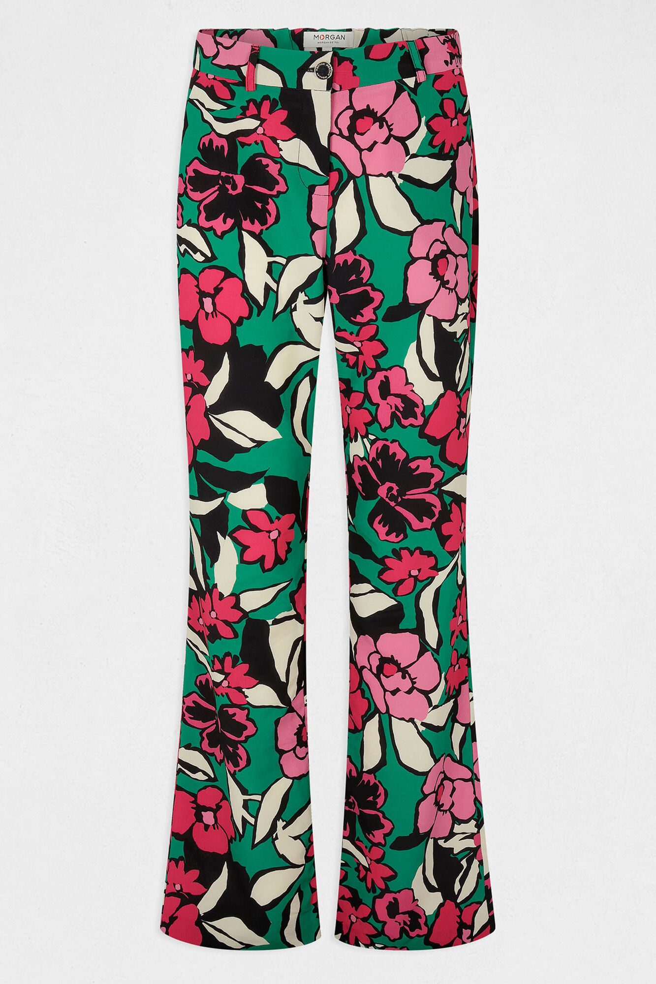 Calça reta com estampa floral - Multicolorida