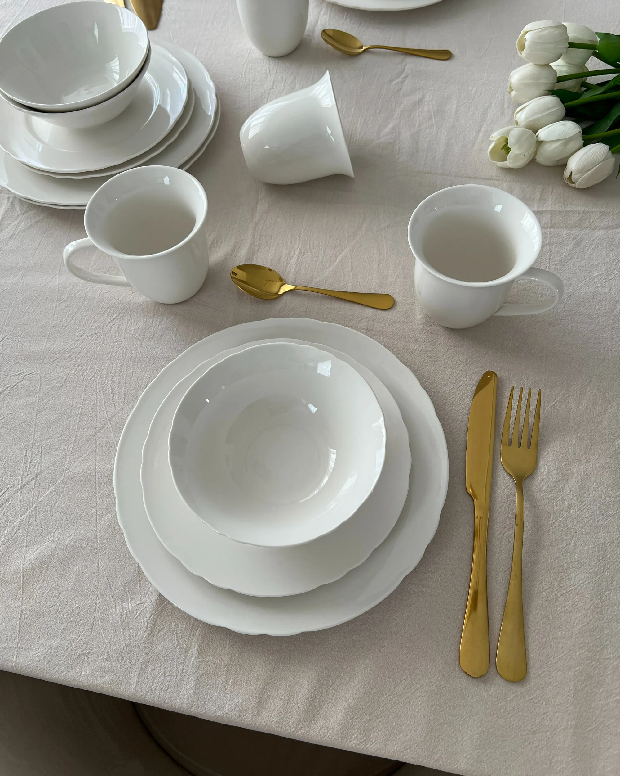 16-delige serviesset ELDERBERRY Porselein Wit