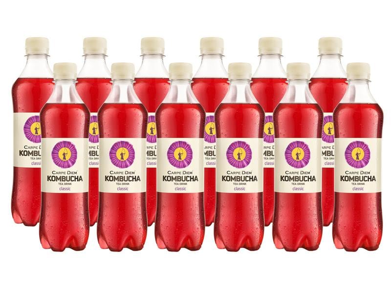 Carpe Diem Kombucha Classic 12 x 0.5 l Karbonisiertes und kalorienarmes Teegetränk mit Fruchtgeschmack