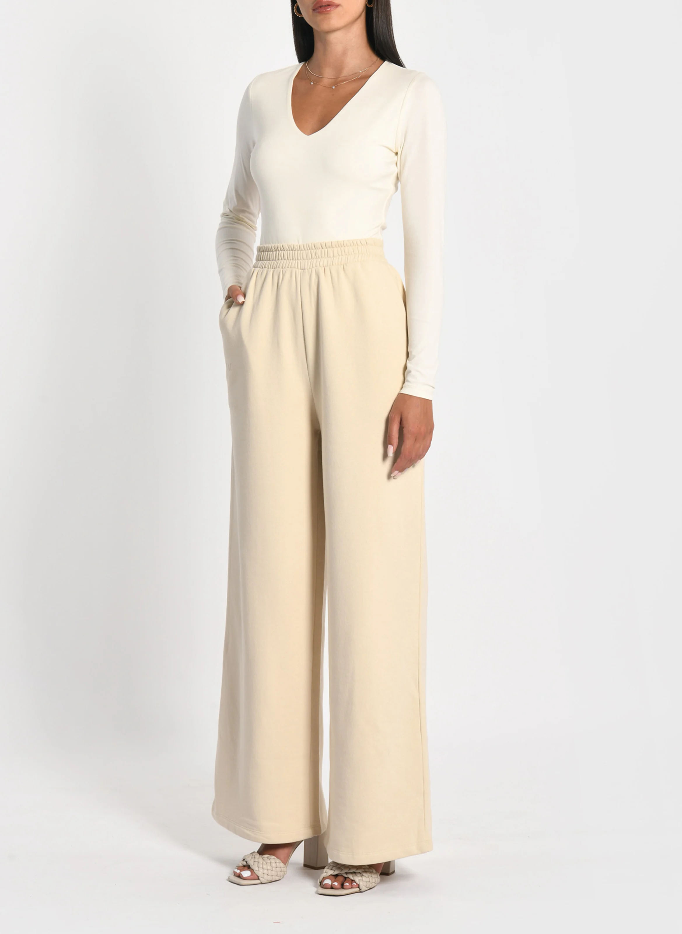 SUZY - Jogging large en coton mélangé | Beige