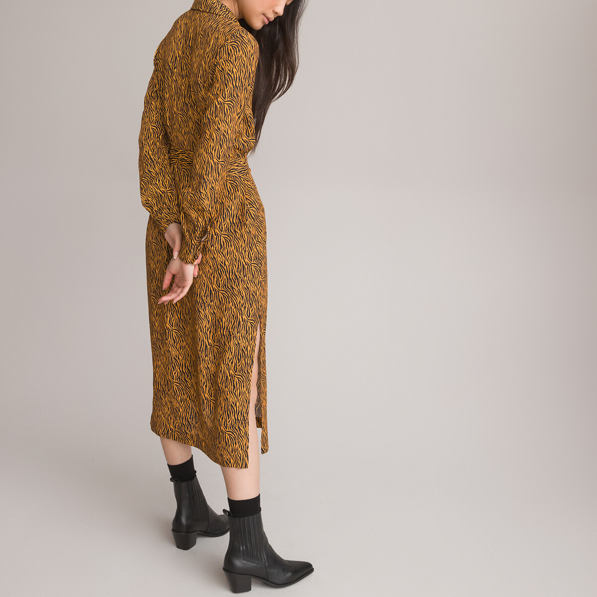 LA REDOUTE COLLECTIONS<br>Vestido camisa, mangas compridas, estampa animal