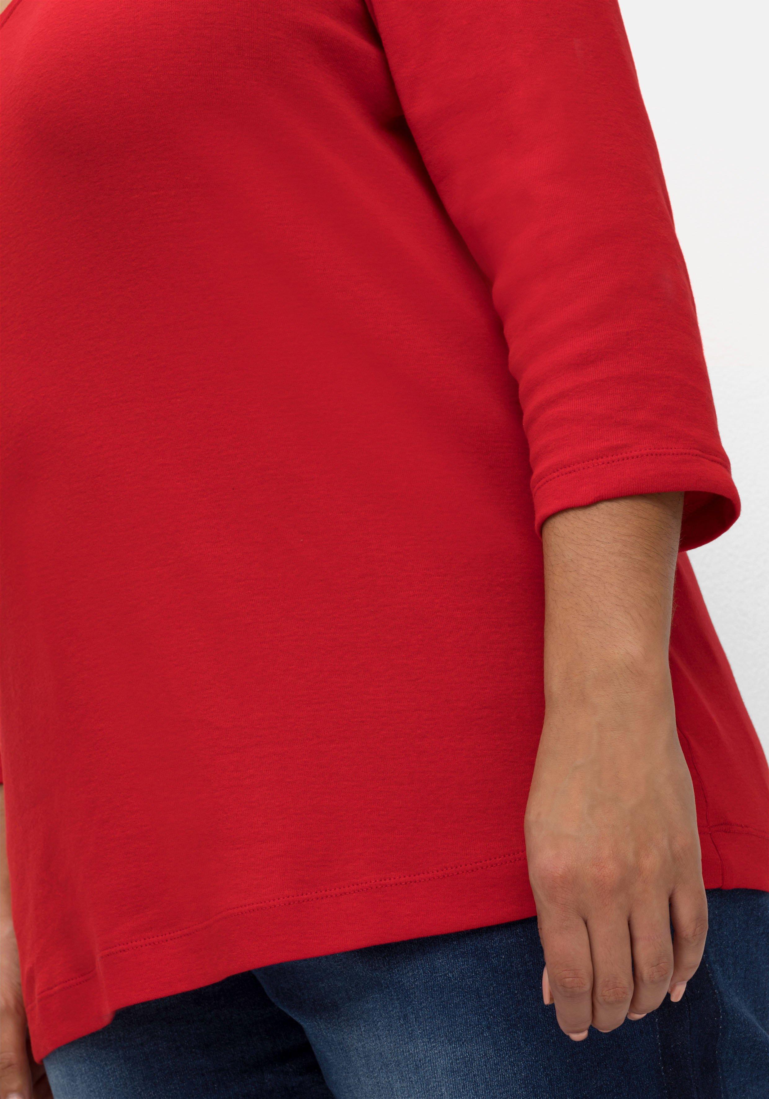Shirt mit 3/4-Arm und V-Ausschnitt, in Rippqualität