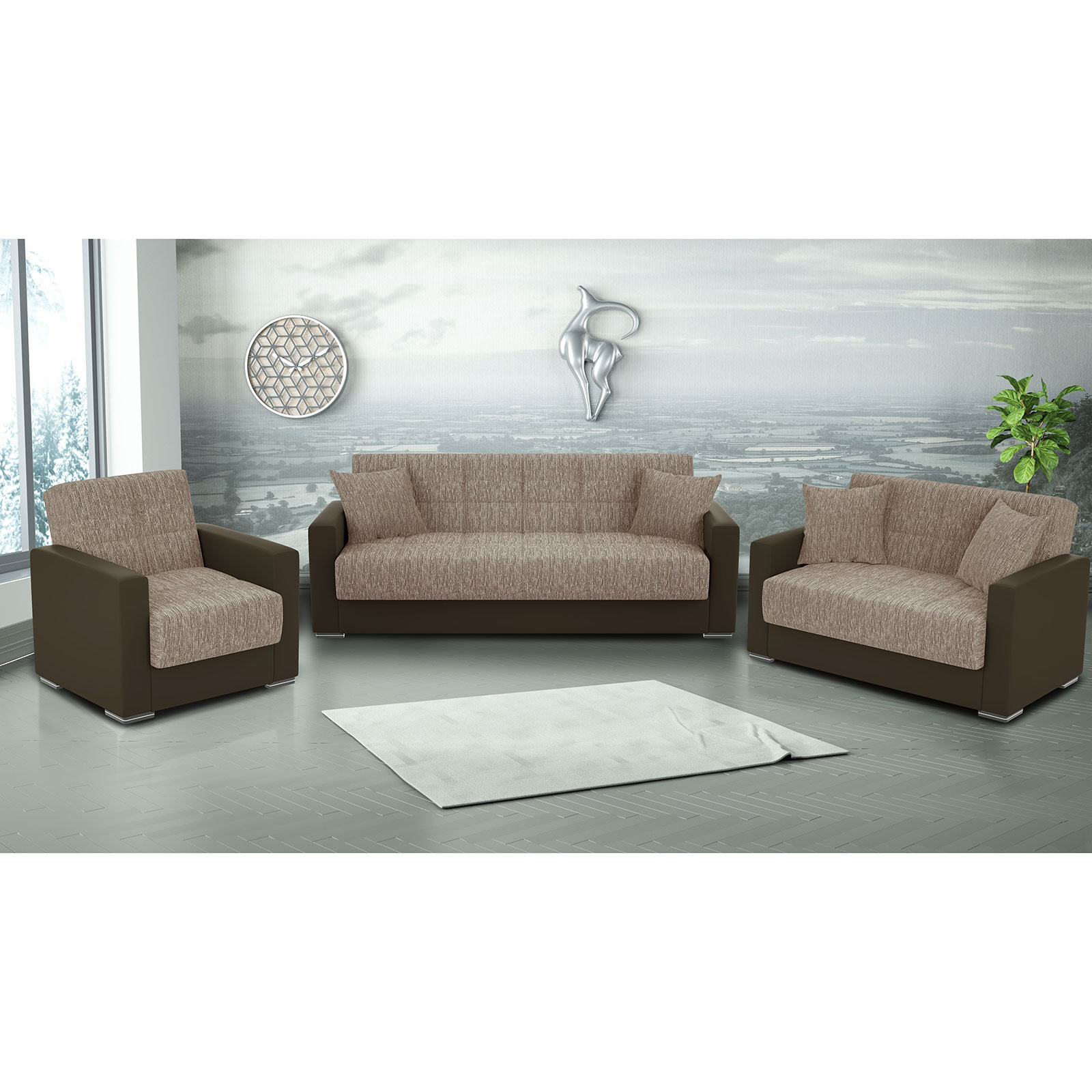 3-Sitzer Sofa - braun - mit Liegefunktion und Staukasten