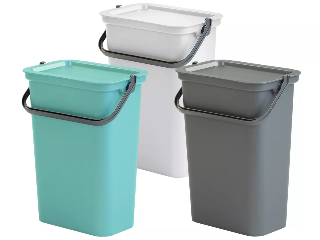 Set de 3 poubelles avec poignée graphite, sauge et blanc 10L 27,5X17,6X35,5