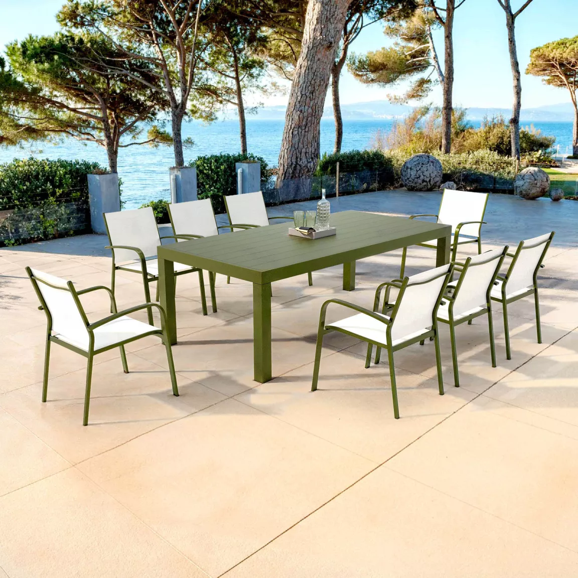 Table de jardin rectangulaire aluminium 8 places (210 x 100 cm) Murano Vert olive