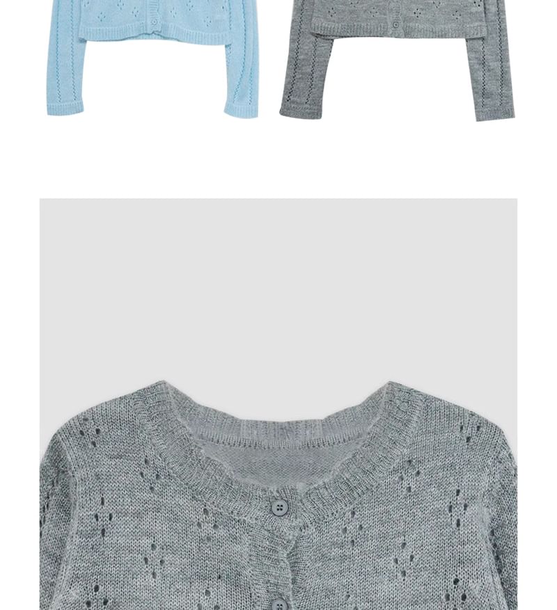 Moon City - Effen pointelle crop cardigan met ronde hals