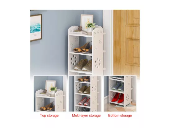 Meuble à Chaussures 7 Niveaux en Bois Plastique,Étagère de Rangement à Chaussures,26x25x96CM,Blanc