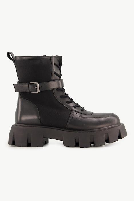 Lederboots, Zierschnalle, Nylon-Einsätze, Plateausohle, Weite H