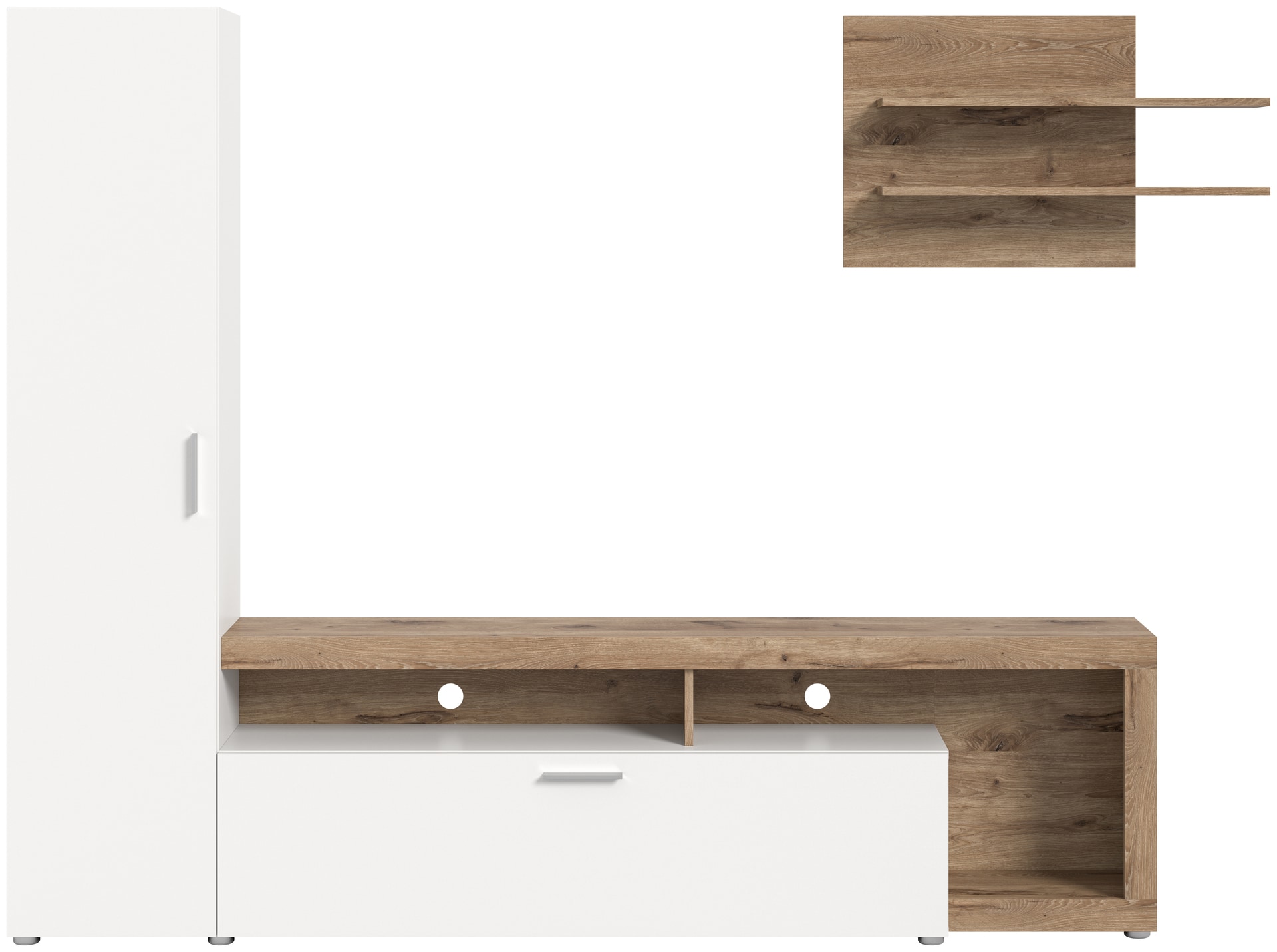 Wohnwand CROSS 2-teilig , 218x178 cm , weiss/braun