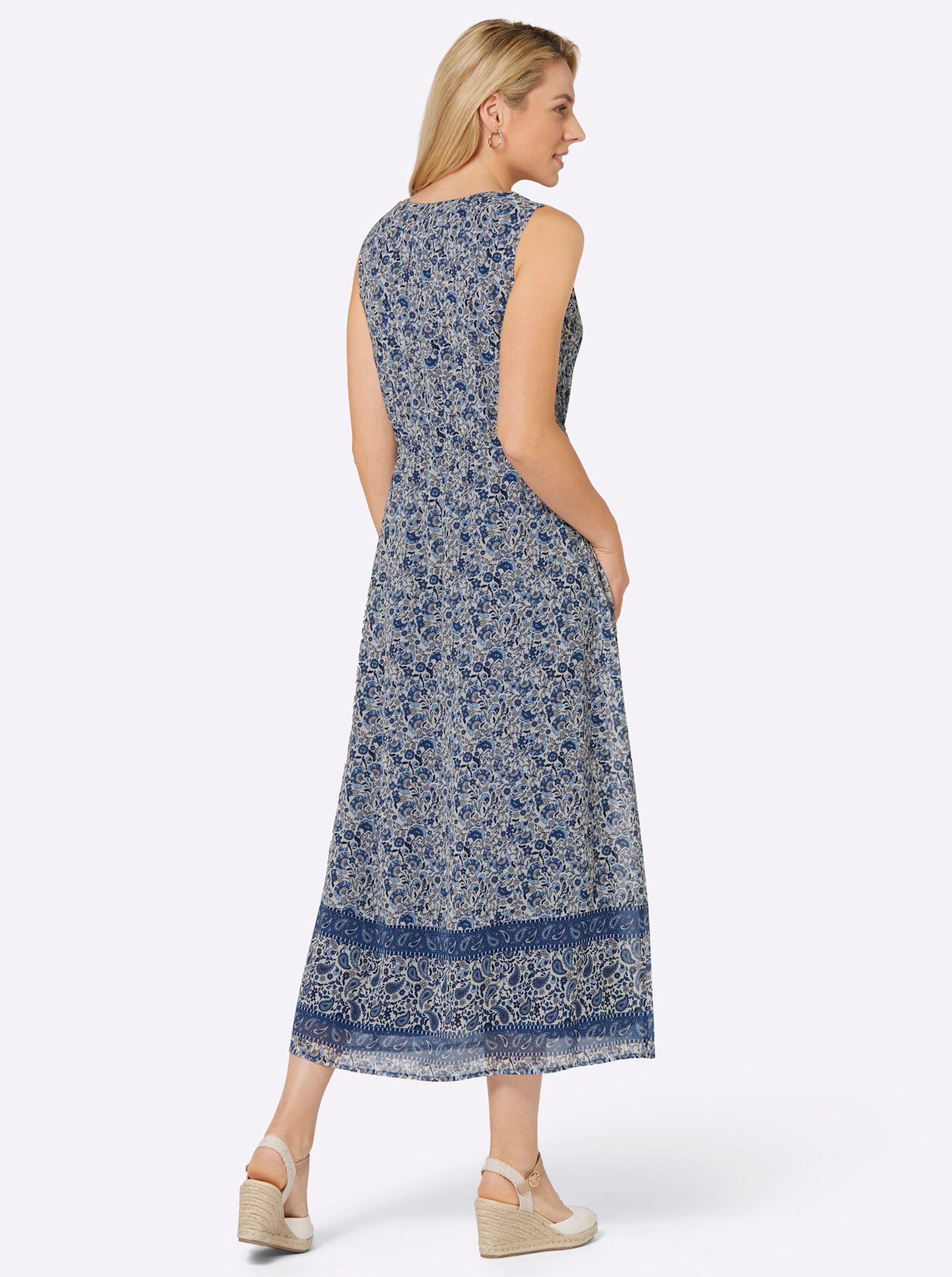 Druck-Kleid in jeansblau-bedruckt
