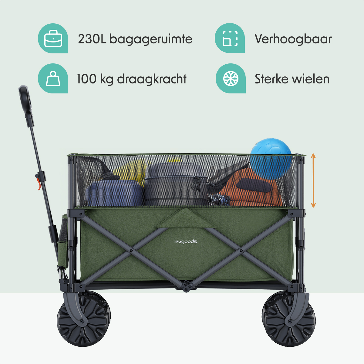 LifeGoods 230L bolderkar - Green