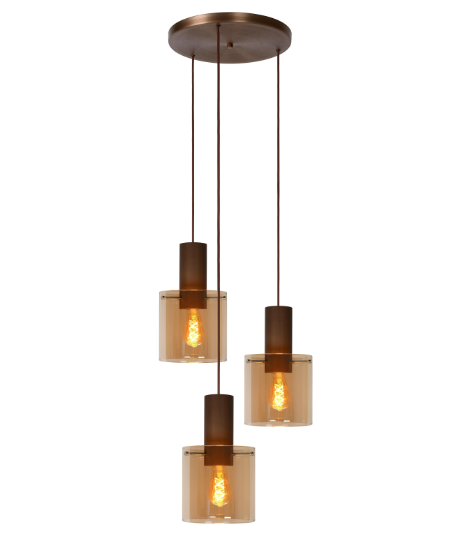 Lucide Toledo 3 cluster hanglamp rond amber