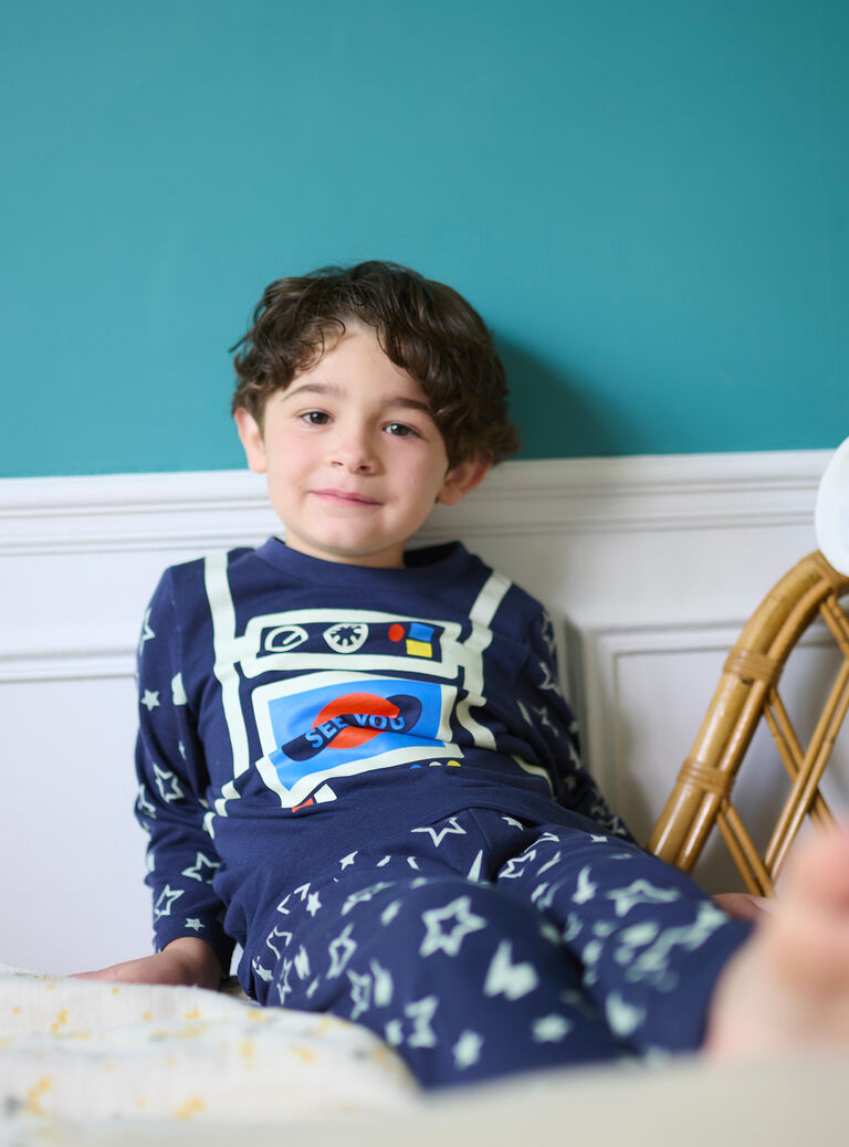 Pyjama bleu phosphorescent nuit à imprimé cosmique garçon