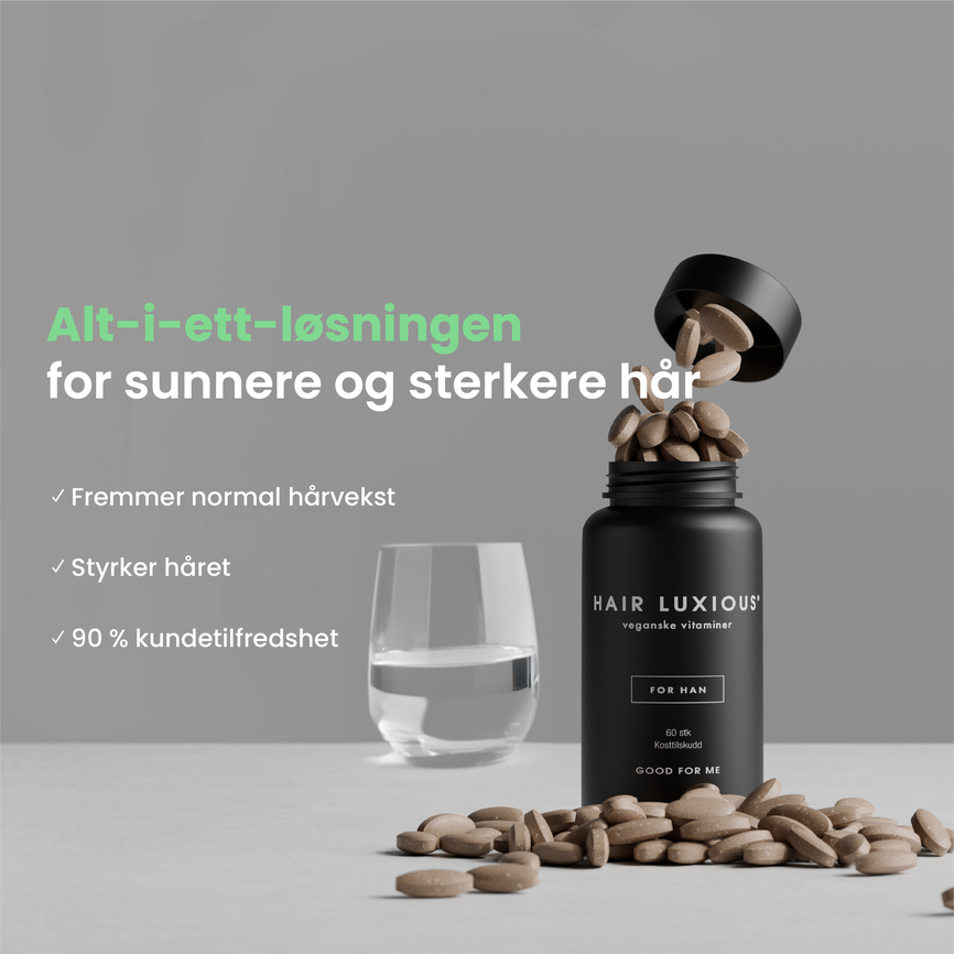 Hair Luxious vegansk kosttilskudd til herre 60 tabletter