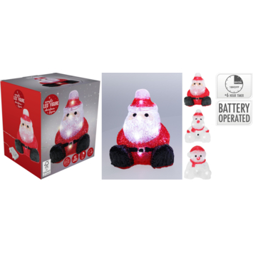 Luca Lightning kerstdecoratie acryl figuur kerstman met LED verlichting 13 x 15 x 16,5 cm