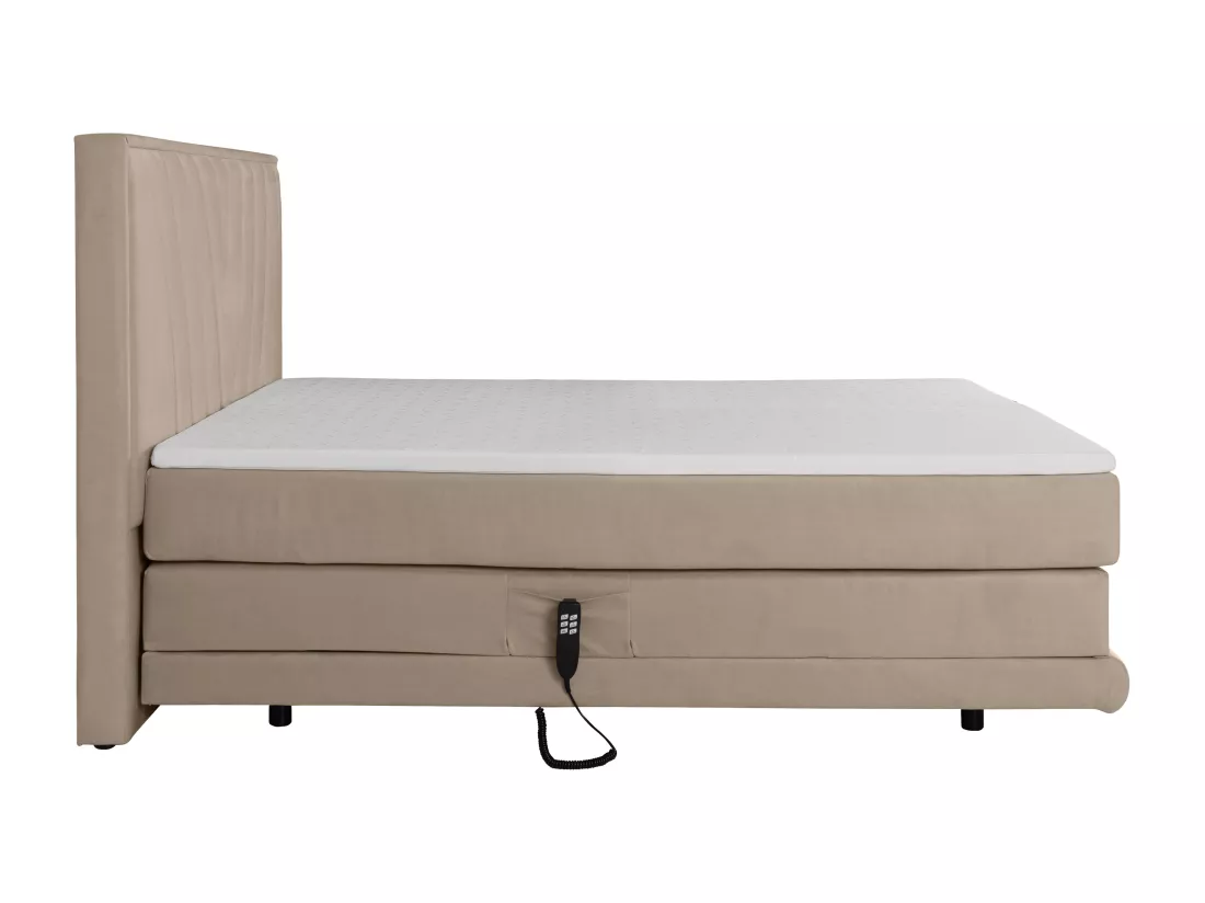 Ensemble complet boxspring tête de lit + sommiers relaxation électrique + matelas + surmatelas - 2 x 80 x 200 cm - Velours - Beige - LUMONI de YSMÉE