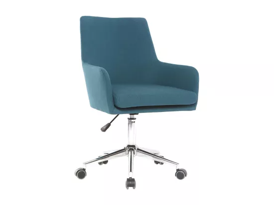 Chaise de bureau à roulettes en tissu bleu canard et acier chromé SHANA