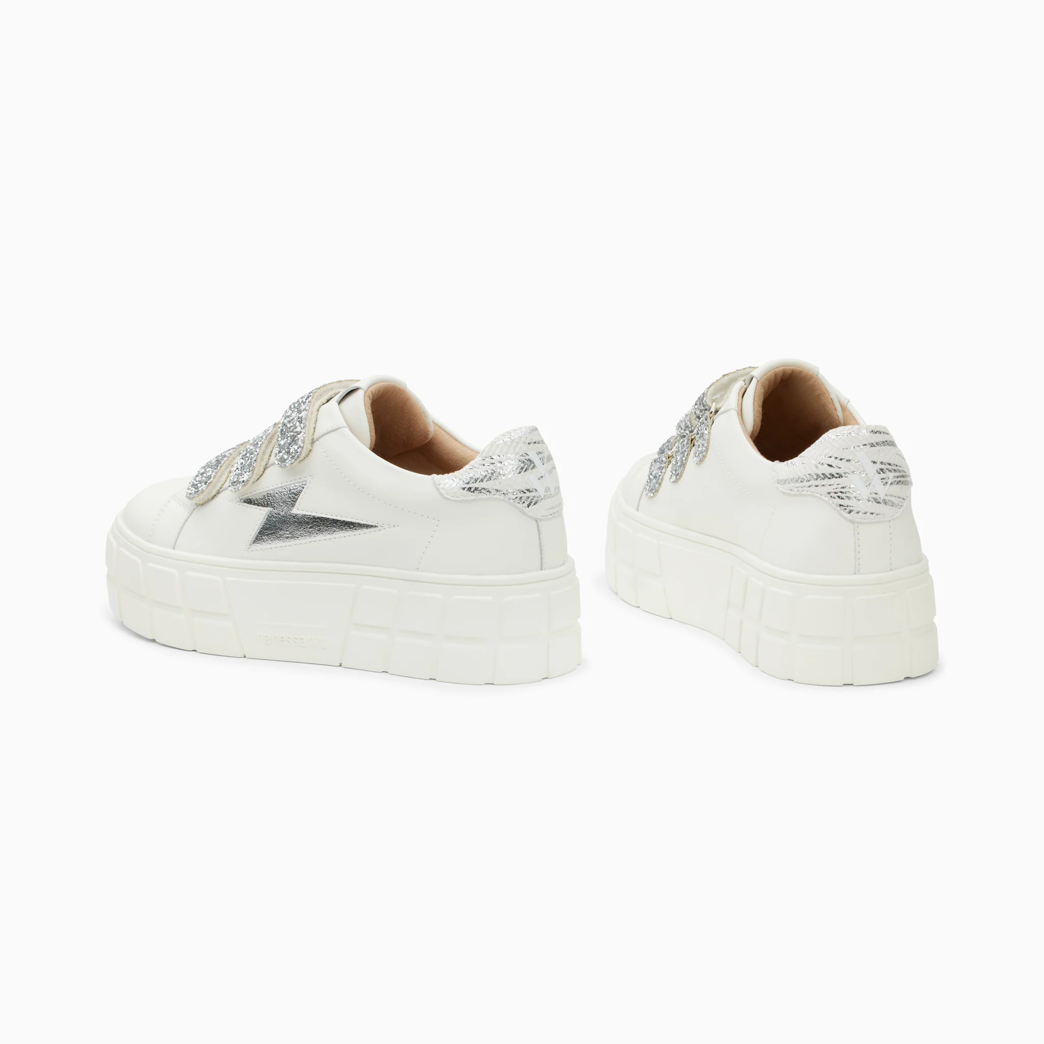 Sneakers-Baskets éclair Eve blanc et argent à plateforme
