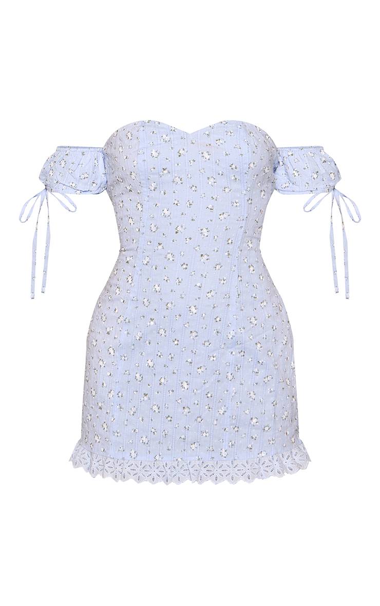 Bleu Layette Robe Droite À Imprimé Fleuri Avec Épaules Dénudées Et Ourlet À Volants