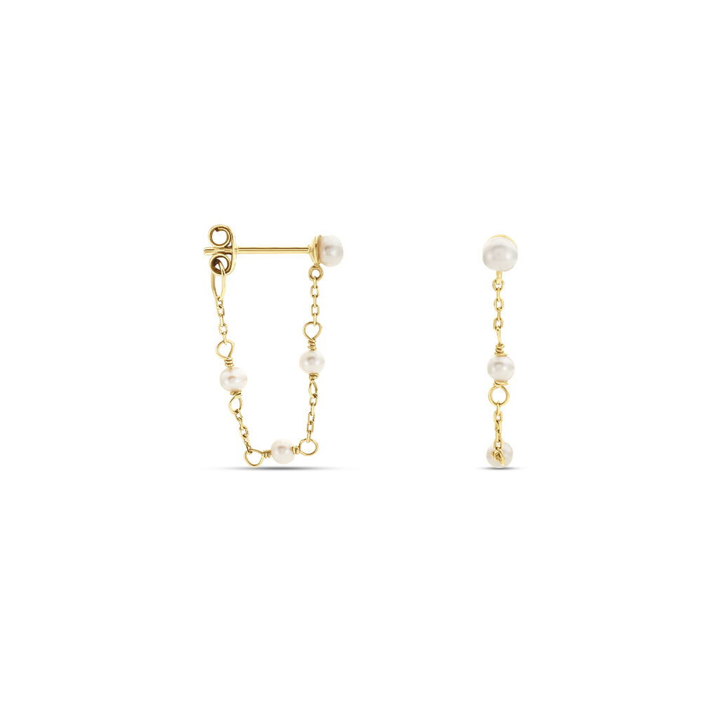 Boucles D'oreilles Pendantes Or Jaune Tiny Pearls Perle