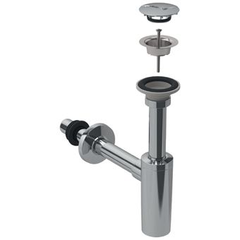 Geberit wastafel aansluiting m. sifon, ventielafdekking en manchet, afvoer horizontaal 40mm glans verchroomd