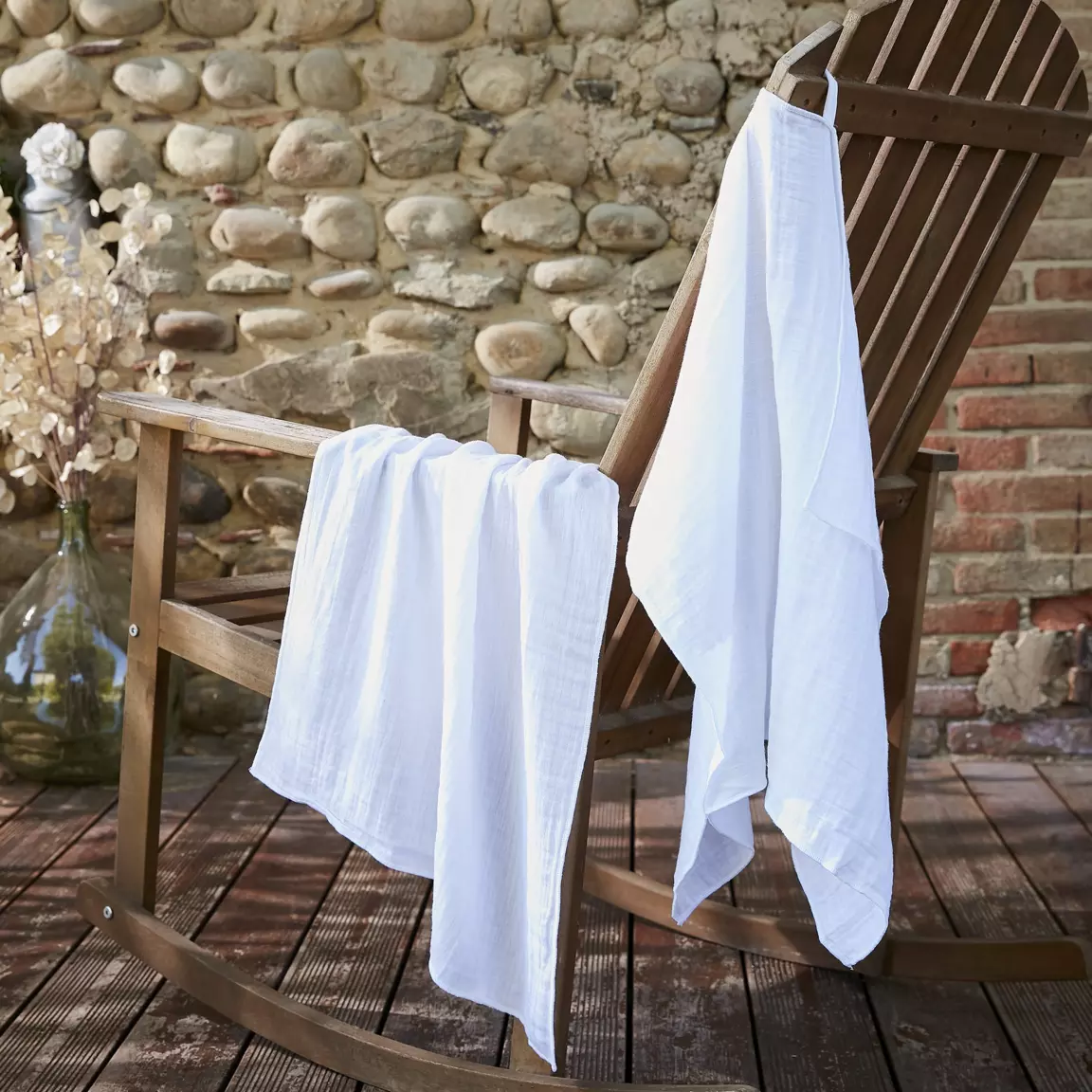 Lot de 2 essuie-mains gaze de coton (70 cm) Gaïa Blanc chantilly