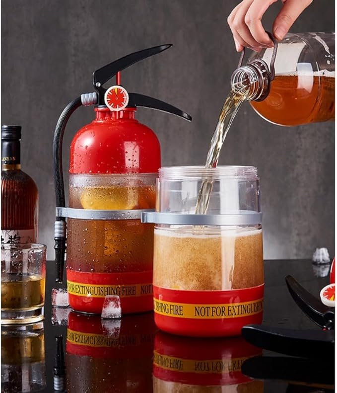 (1.5l) 32cm Getränke Spender Party Feuerlöscher mit Pumpe Dispenser für Bier / Cocktails / Wasser / Ice Tea - Rot / Schwarz