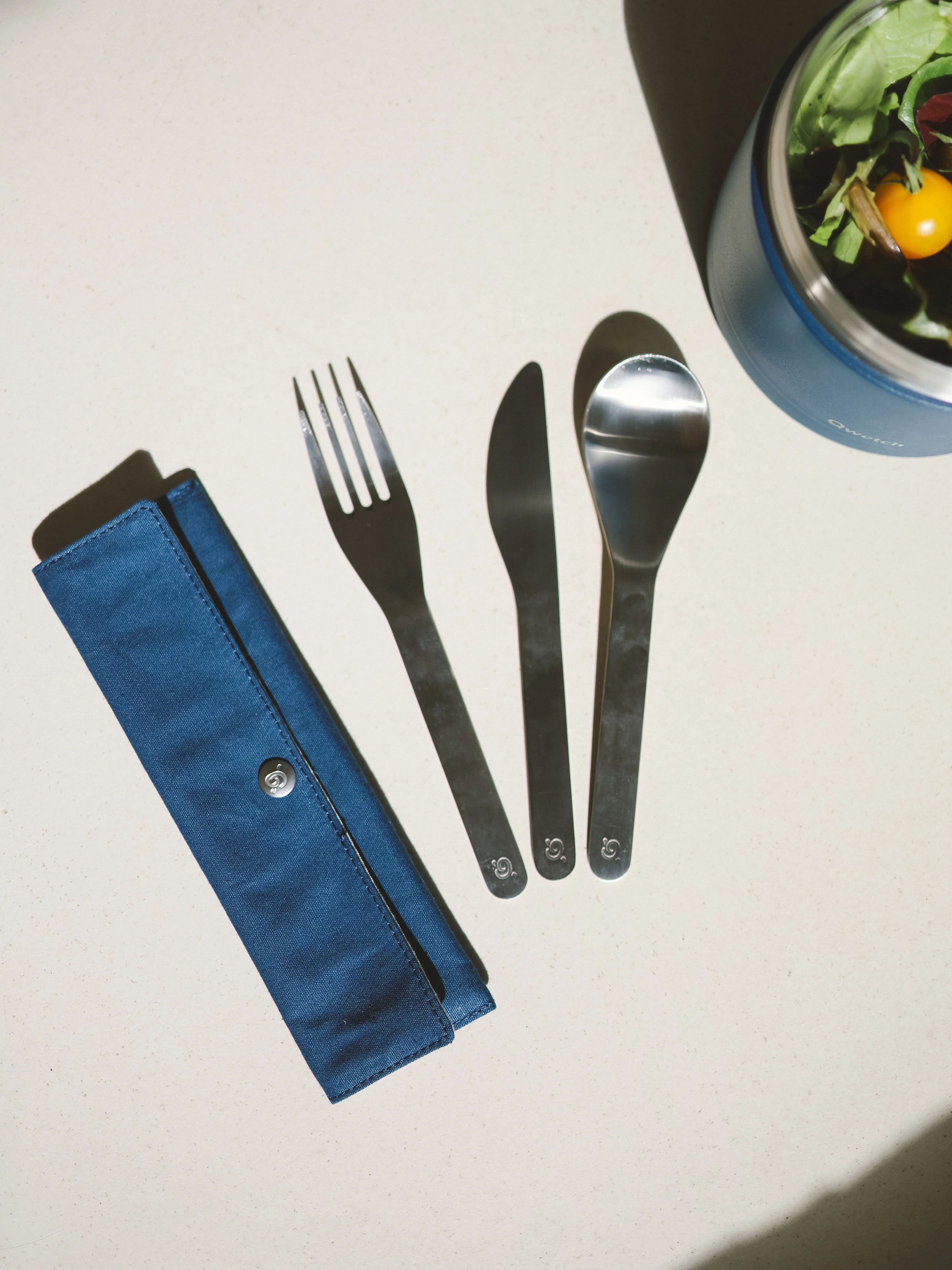Set de 3 couverts en inox Granite Bleu - Qwetch