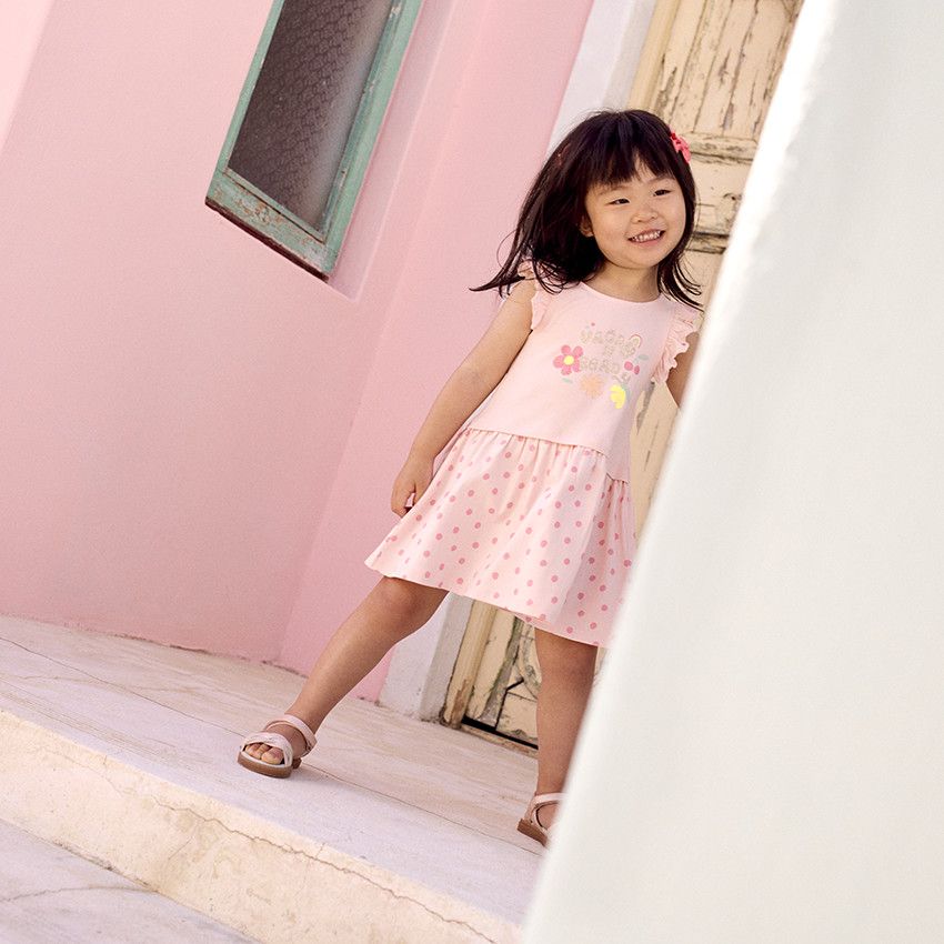 Robe manches courtes volantées effet 2 en 1 pour bébé fille - Rose