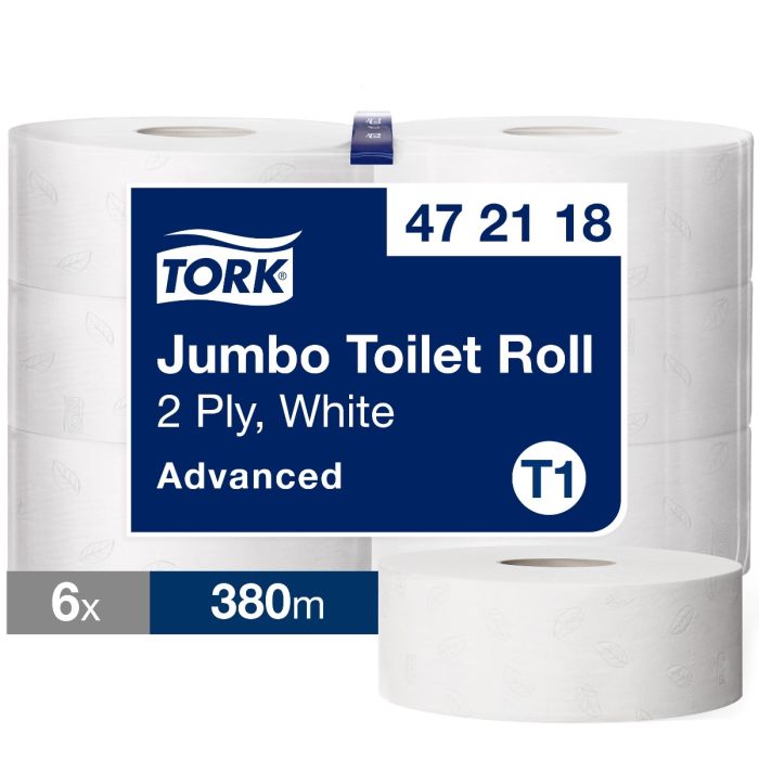 Tork 472118 511580 6st Advanced toiletpapier jumbo 2-lgs wit 380 mtr x 9,5 cm pak à 6 rol (472118) (120205)